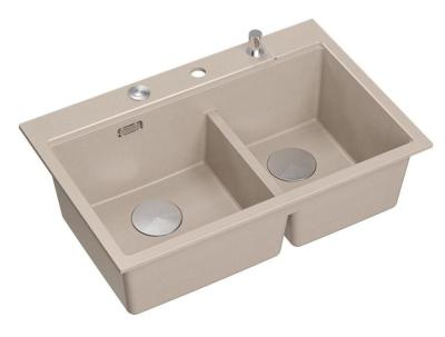 Quadri Hard Rock Doppelter Beige Granit Aufbauwaschbecken 76x50 cm mit Edelstahlstopfen und Zubehör 1208971749