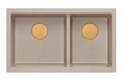 Quadri Newport II Doppel Beige Granit Aufbau Spüle 76x45 cm mit Kupferstopfen 1208971752