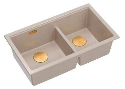 Quadri Newport II Doppel Beige Granit Aufbau Spüle 76x45 cm mit Kupferstopfen 1208971752