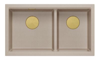 Quadri Newport II Doppelbeige Granit-Aufbauspüle 76x45 cm mit goldenem Stopfen 1208971753