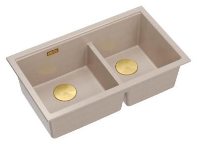 Quadri Newport II Doppelbeige Granit-Aufbauspüle 76x45 cm mit goldenem Stopfen 1208971753