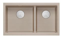 Quadri Newport II Doppel Beige Granit Aufbau Spüle 76x45 cm mit Edelstahl Stopfen 1208971754
