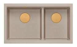 Quadri Newport II Doppelbeige Granit Unterbau Spüle 702 x 390 mm mit Kupferstöpsel 1208971755