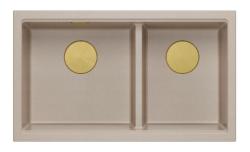 Quadri Newport II Doppelte Beige Granit Unterbau Spüle 702 x 390 mm mit goldenem Stopfen 1208971756