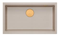 Quadri Newport II großer und tiefer Spülbecken Granit Aufbau und Unterbau beige Spülbecken 76x45cm mit Kupferstopfen 1208971758