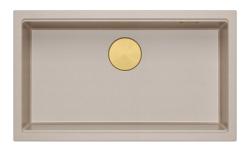 Quadri Newport II große und tiefe Spülbecken Granit Aufbau und Unterbau beige Spülbecken 76x45cm mit goldenem Stopfen 1208971759