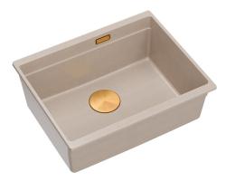 Quadri Newport II Granit Unterbau beige Spüle 560x450mm mit Kupferstöpsel und Ablaufkappe 1208971764