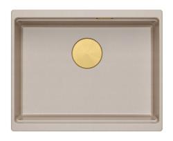 Quadri Newport II Granit Unterbau beige Spüle 560x450mm mit goldenem Stopfen und Abflusskappe 1208971765