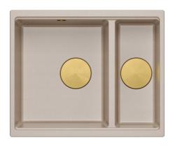 Quadri Newport II beige 1,5 Spülbecken Granit Aufbau und Unterbau Spülbecken 555x460mm mit goldenem Stecker 1208971768