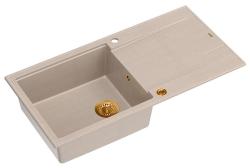 Quadri Luton beige Granit-Aufbauspüle mit Abtropffläche umkehrbar 100x50cm mit Kupfer-Stecker 1208971770