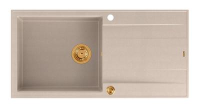 Quadri Luton Perlbeige Granitaufbauwaschbecken mit Abtropffläche reversibel 100x50cm mit Kupferstopfen 1208971770