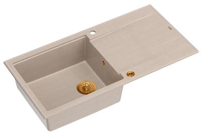 Quadri Luton Perlbeige Granitaufbauwaschbecken mit Abtropffläche reversibel 100x50cm mit Kupferstopfen 1208971770