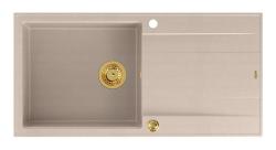 Quadri Luton beige Granitaufbauwaschbecken mit Abtropffläche umkehrbar 100x50cm mit goldenem Stopfen 1208971771