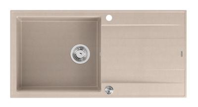 Quadri Luton Perlbeige Granitaufbauwaschbecken mit Abtropffläche umkehrbar 100x50cm mit Edelstahlstopfen 1208971772