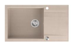 Quadri Luton beige Granit große Aufbauspüle mit Abtropffläche umkehrbar 86x50cm mit Edelstahl-Stecker 1208971775