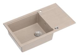 Quadri Luton beige Granit große Aufbauspüle mit Abtropffläche umkehrbar 86x50cm mit Edelstahl-Stecker 1208971775