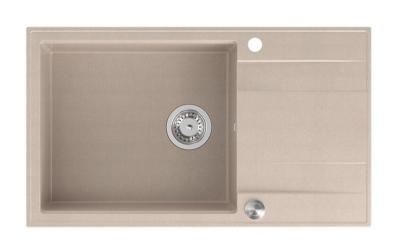 Quadri Luton Perlenbeige Granit große Aufbauspüle mit Abtropffläche umkehrbar 86x50cm mit Edelstahl-Stecker 1208971775