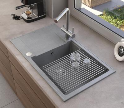 Quadri Luton Perlenbeige Granit große Aufbauspüle mit Abtropffläche umkehrbar 86x50cm mit Edelstahl-Stecker 1208971775