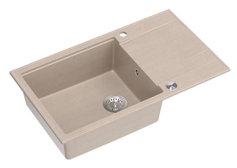 Quadri Luton Perlenbeige Granit große Aufbauspüle mit Abtropffläche umkehrbar 86x50cm mit Edelstahl-Stecker 1208971775