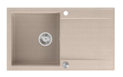 Quadri Luton Perlenbeige Granitaufbau-Spülbecken mit Abtropffläche, umkehrbar 86x50cm mit Edelstahl-Stecker 1208971779