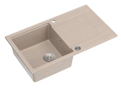 Quadri Luton Perlenbeige Granitaufbau-Spülbecken mit Abtropffläche, umkehrbar 86x50cm mit Edelstahl-Stecker 1208971779