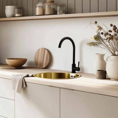 Pure.Sink Rondo Goldene Runde Spüle Flachmontage, Unterbau und Aufbau 38 cm PRN38-60