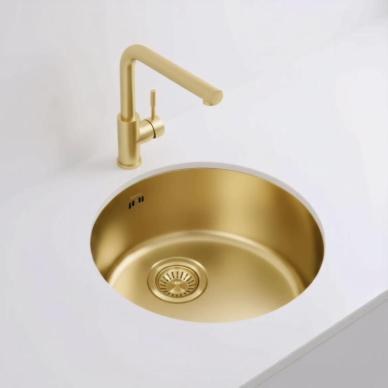 Pure.Sink Rondo Goldene Runde Spüle Flachmontage, Unterbau und Aufbau 38 cm PRN38-60