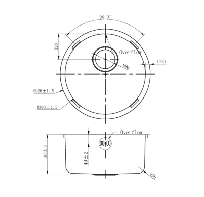 Pure.Sink Rondo Gun Metal Runde Spüle flach Einbau, Unterbau und Aufbau 38 cm PRN38-61