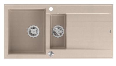Quadri Luton Perlbeige Granitaufbau 1,5 Spülbecken mit Abtropffläche umkehrbar 100x50cm mit Edelstahlstopfen 1208971794