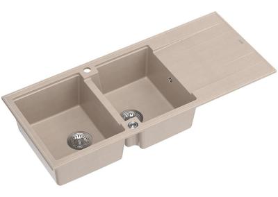 Quadri Luton Aufbau Doppelspülbecken aus Granit in Perlbeige mit Abtropffläche 116x50 cm mit Edelstahlstopfen 1208971812