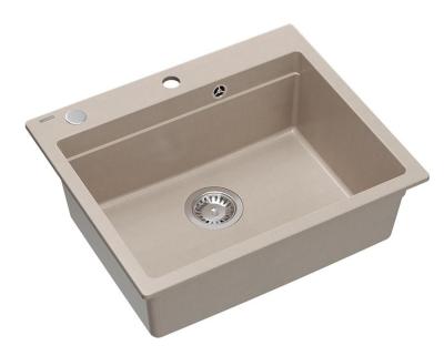 Quadri Durham Pearl Beige Granit-Aufbau-Spülbecken 595x500 mit Seifenspender, Schneidebrett, Einsatzbecken und Rollmatte 1208971814