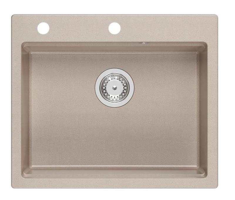 Quadri Durham Pearl Beige Granit-Aufbau-Spülbecken 595x500 mit Seifenspender, Schneidebrett, Einsatzbecken und Rollmatte 1208971814
