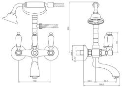 PB Klassischer Aufsatz-Badewannenarmatur mit weißen Griffen Chrom inklusive Handbrause 1208971823