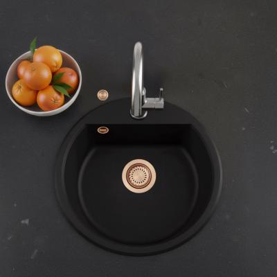 GraniteMy Bremen runder Granitspülbecken 43 cm schwarz, Aufbau und Unterbau, mit Hahnlochbank und automatischem Kupferstöpsel 1208971838