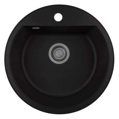 GraniteMy Bremen runde Granitspüle 43 cm schwarz, Aufbau und Unterbau, mit Armaturenlochbank und Gun Metal Stopfen 1208971842