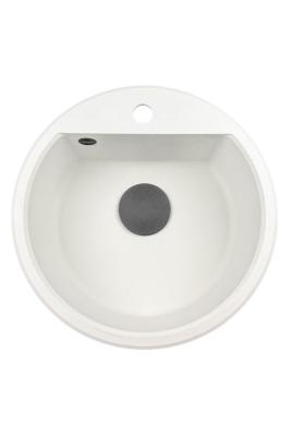 GraniteMy Bremen runder Granitspüle 43 cm weiß, Aufbau und Unterbau, mit Kranlochbank und automatischem schwarzen Stecker 1208971846