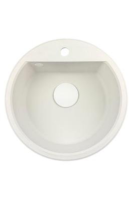 GraniteMy Bremen runder Granitspüle 43 cm weiß, Aufbau und Unterbau, mit Kranlochbank und automatischem weißem Stecker 1208971850