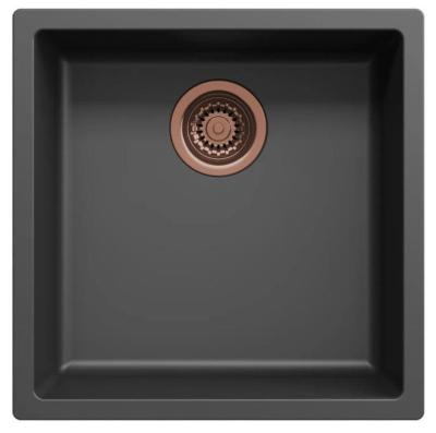 Ausmann Faser schwarzes Spülbecken 40x40cm Unterbau, Aufbau und flächenbündiger Einbau mit automatischem Kupferstöpsel 1208971852