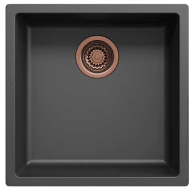 Ausmann Faser schwarzes Spülbecken 40x40cm Unterbau, Aufbau und flächenbündiger Einbau mit automatischem Kupferstöpsel 1208971852