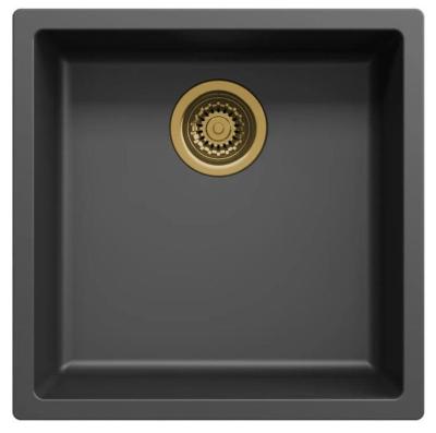 Ausmann Faser schwarzes Spülbecken 40x40cm Unterbau, Aufbau und flächenbündig mit automatischem goldenem Stecker 1208971853