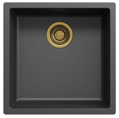 Ausmann Faser schwarzes Spülbecken 40x40cm Unterbau, Aufbau und flächenbündig mit automatischem goldenem Stecker 1208971853