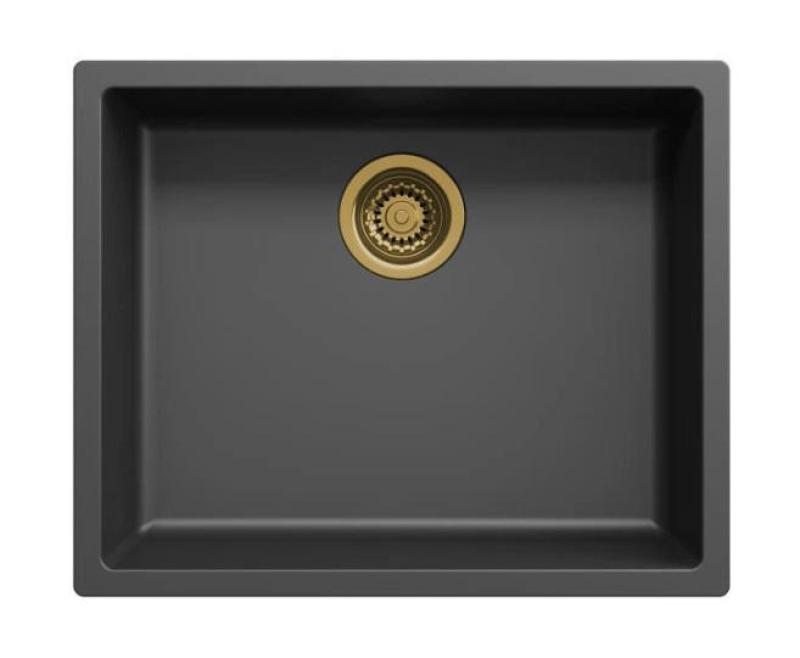 Ausmann Faser schwarzes Spülbecken 50x40cm Unterbau, Aufbau und Flachbau mit automatischem goldenen Stecker 1208971859