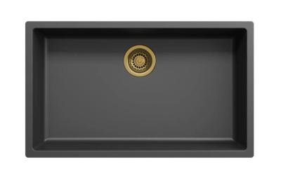 Ausmann Faser schwarz großes Spülbecken 70x40cm Unterbau, Aufbau und flächenbündiger Einbau mit automatischem goldenem Stecker 1208971864