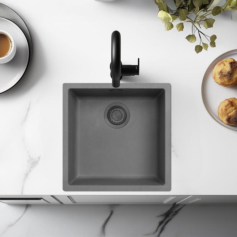 Ausmann Faserbeton graue Spülbecken 40x40cm Unterbau, Aufbau und Flachbau mit Gun Metal Stecker 1208971882