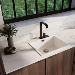 Ausmann Faser weißes Spülbecken 50x40cm Unterbau, Aufbau und flächenbündiger Einbau mit automatischem Edelstahlstöpsel 1208971898