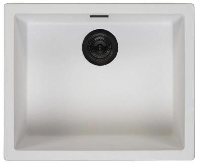 Ausmann Fiber weißes Spülbecken 50x40cm Unterbau, Oberbau und flächenbündiger Einbau mit automatischem schwarzen Stecker 1208971899