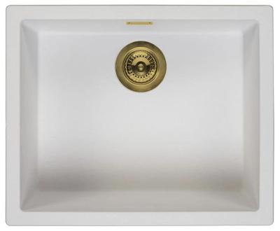 Ausmann Fibre weißes Spülbecken 50x40cm Unterbau, Aufbau und flächenbündige Montage mit automatischem goldenen Stecker 1208971901