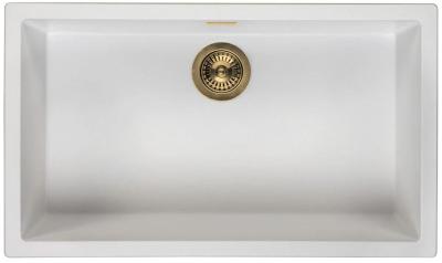 Ausmann Faser weiß großes Spülbecken 70x40cm Unterbau, Aufbau und flächenbündiger Einbau mit automatischem goldenem Stecker 1208971907