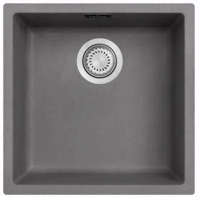 Ausmann Faserbeton graue Spüle 40x40cm Unterbau, Aufbau und flächenbündiger Einbau mit automatischem Edelstahlstopfen 1208971910