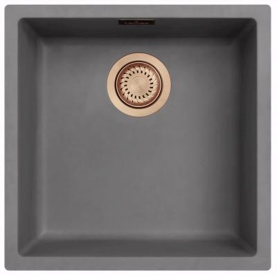Ausmann Faserbeton graues Spülbecken 40x40cm Unterbau, Aufbau und flächenbündiger Einbau mit automatischem Kupferstöpsel 1208971912
